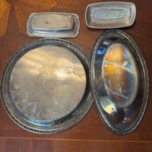 Vintage Onedia Ornate Silver Plated Serving Set - Tray, Bread Plate, Butter Dish